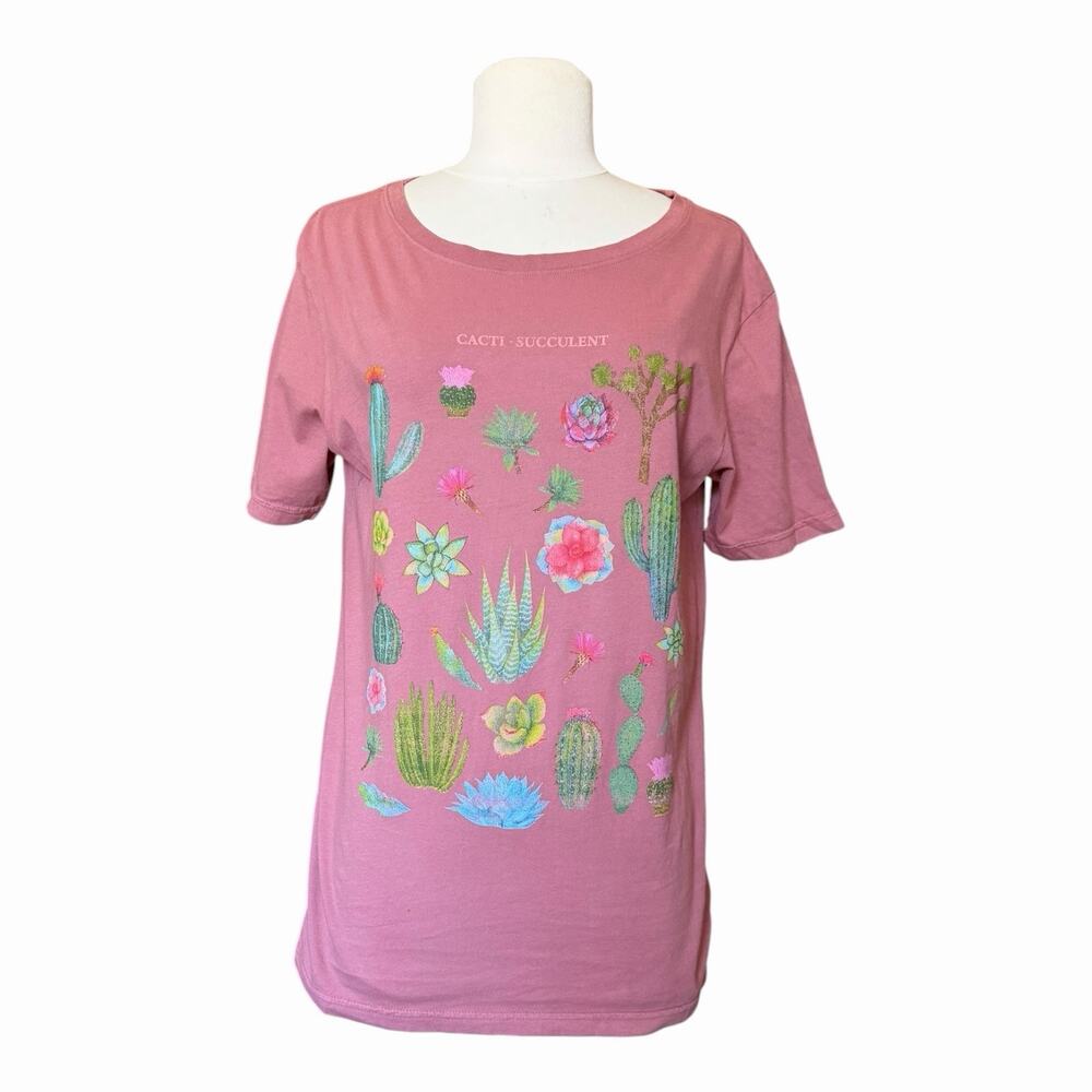 Project Karma Cacti Succulent Graphic Tee Pink Botanical Desert T Shirt Small
